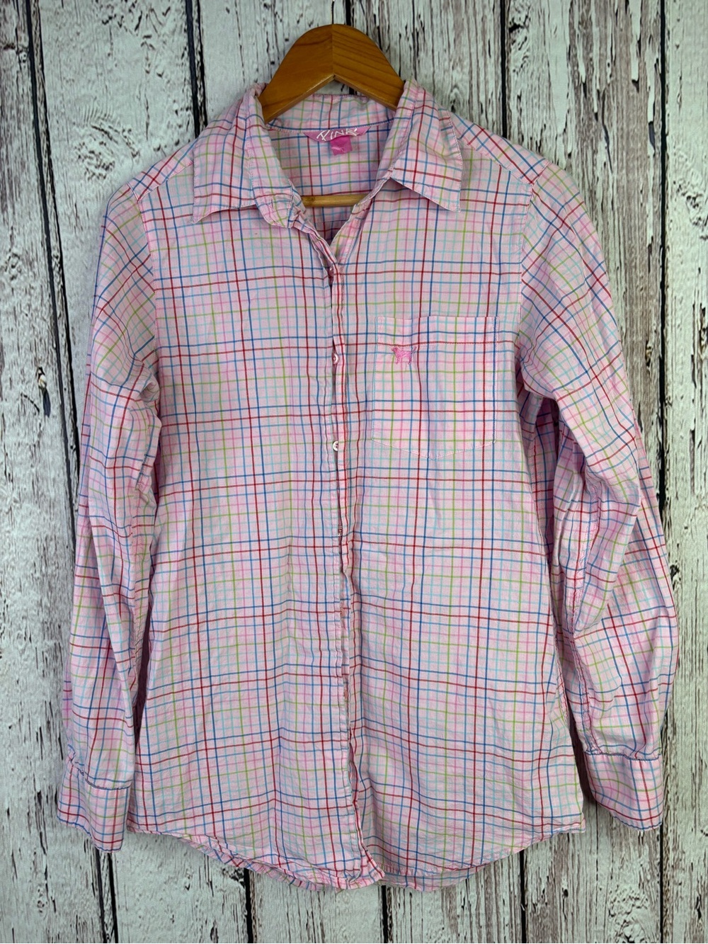 PINK Victoria’s Secret Vintage Y2K Pink Plaid Button Down Shirt XS Cotton 2004